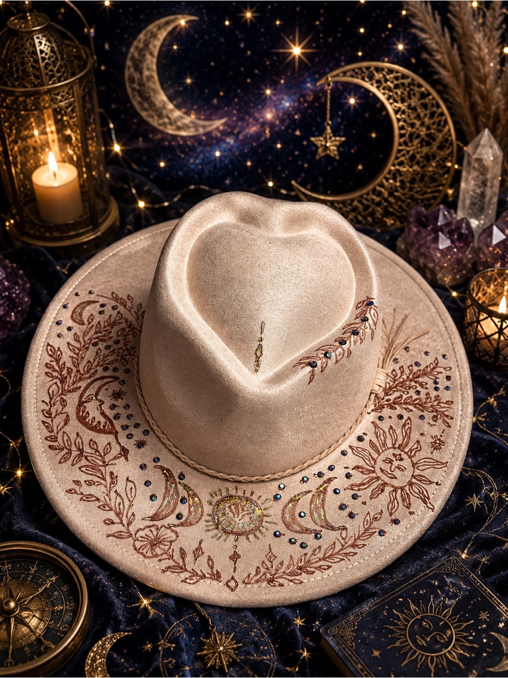 Engraved Heart-Crown Felt Hat in Pink